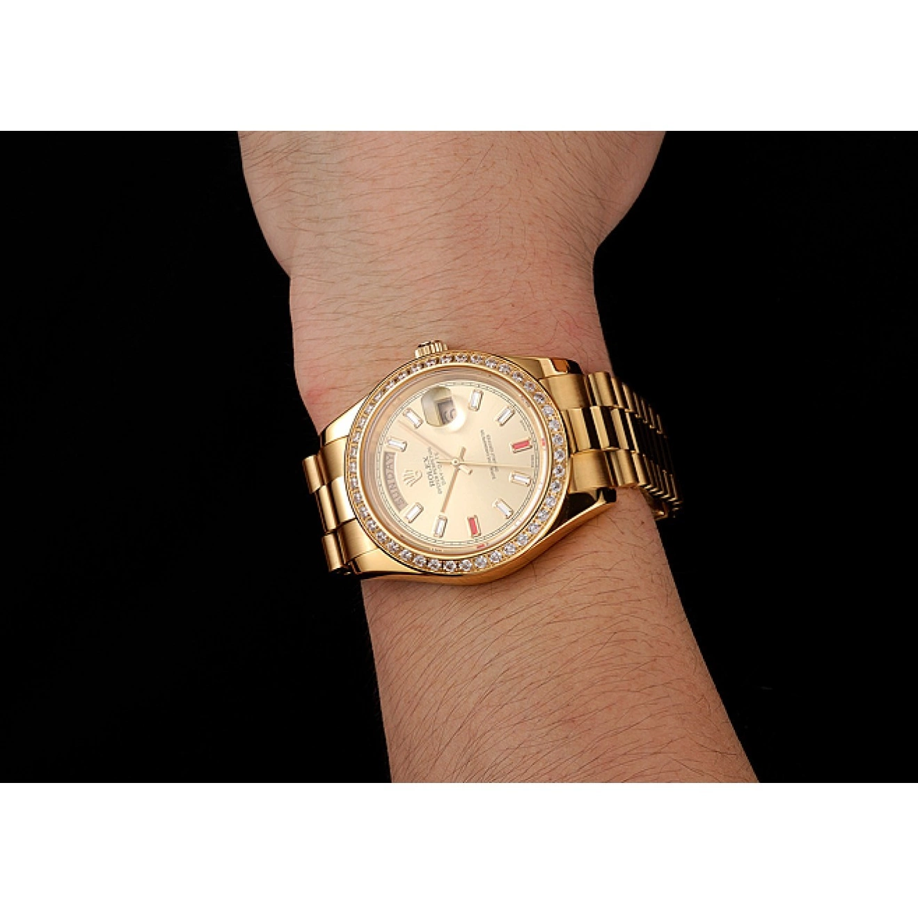 Good Copy Rolex Watches Rolex Day-Date Rubies Gold Swiss Diamonds Dial 1454100 And Champagne Bracelet 0714